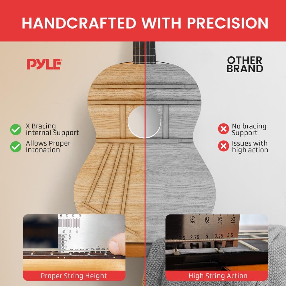 Pyle Guitarra acústica de tamaño medio junior – Set de guitarra de concierto para principiantes niños a partir de 6 años, forma de gota de sol, mate, incluye funda de correa, púas, cuerdas, paño de