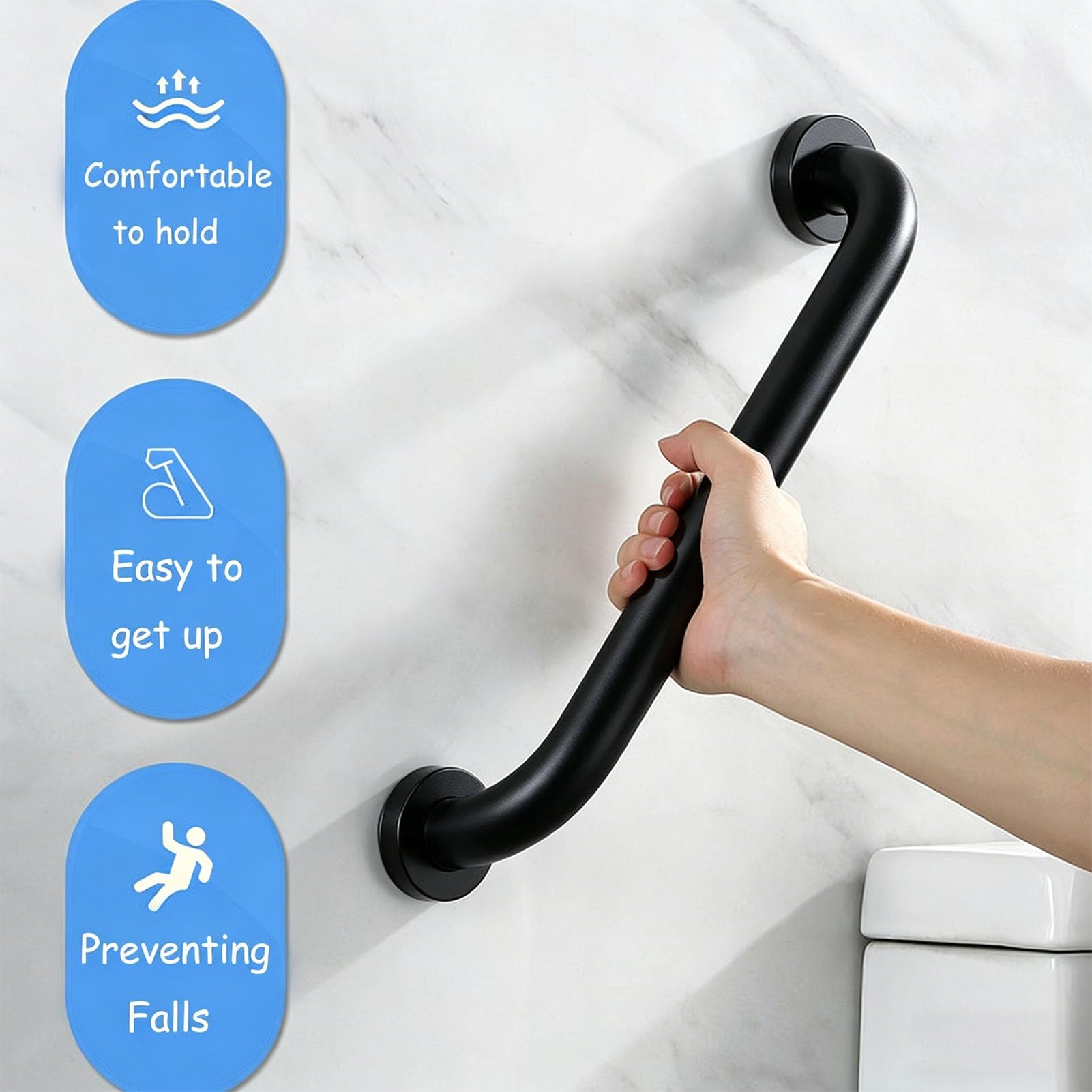 Barra de Agarre para Ducha para Personas Mayores discapacitadas, Tubo Redondo Antideslizante 80cm 1m 1,2m Pasamanos de Seguridad, manija de Soporte Auxiliar para Inodoro de baño(100cm)