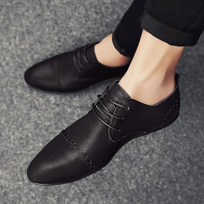 Dress Oxford Formal Shoes for Men's Burnished Leather Uniform Breathable Business Non Slip Block Heel Anti-Slip Slip Resistant Classic Vintage Lace Up4