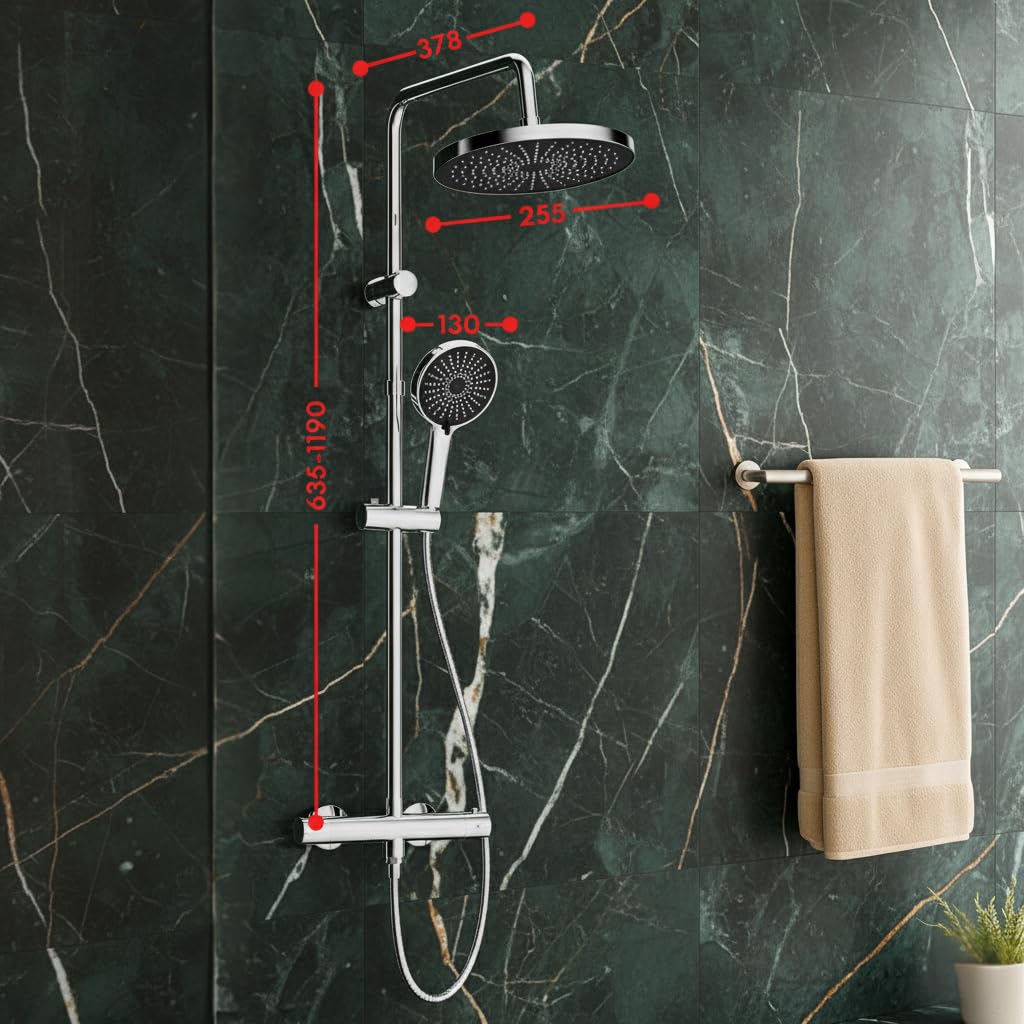 Columna Ducha Rociador y Ducha de Mano Termostatica | Ducha con Grifo con Fácil Instalación · Grifo Ducha Termostatico · Altura Regulable · Ducha Diseño Moderno Cromado