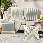 RABUSOFA Couvre-oreillers extérieurs 20x20 Ensemble de pouces 4,Couvertures d'oreillers imperméables à l'eau, Oreillers extérieurs ,Décroisoirs de ferme Boho Coussin pour meubles de canapé Patio gris (20"X20") (Gray, 20"X20)