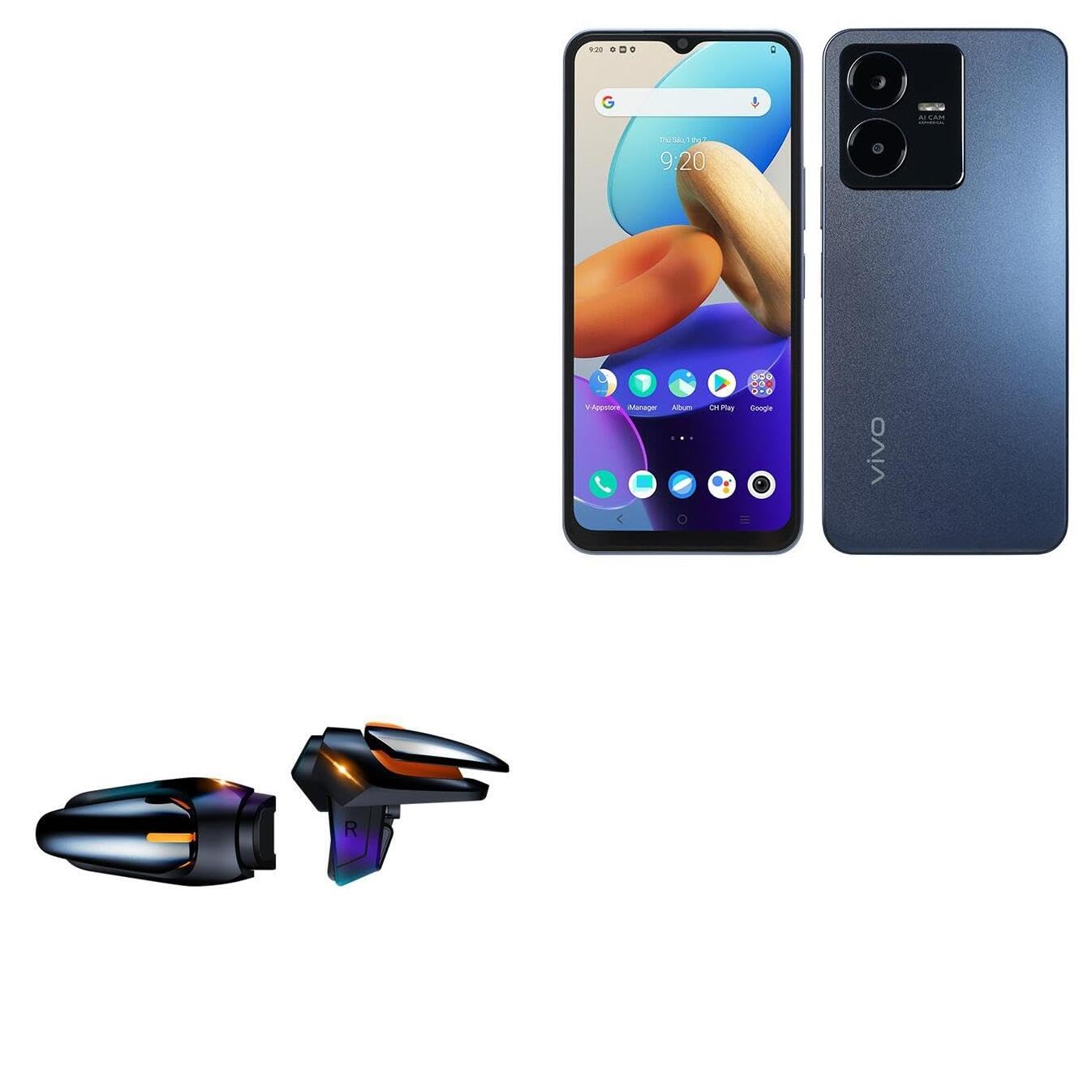 BoxWave Gaming Gear Compatible with vivo Y22s - Touchscreen QuickTrigger Auto, Trigger Buttons Autofire Gaming Mobile FPS - Jet Black