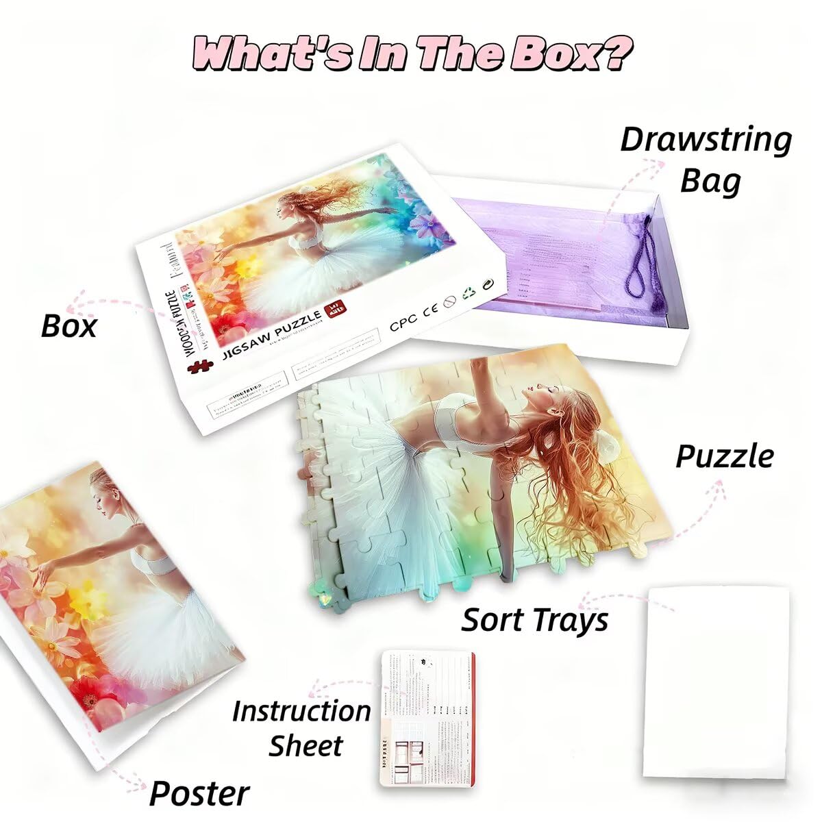Puzzle 3000 sztuk balet DIY Puzzle dla dorosłych 122 x 81 cm Fantazyjne opakowanie wysokiej jakości z dodatkowymi zabawnymi wyzwaniami, kreatywna rozrywka klasyczne zabawne wyzwania na prezent wystrój