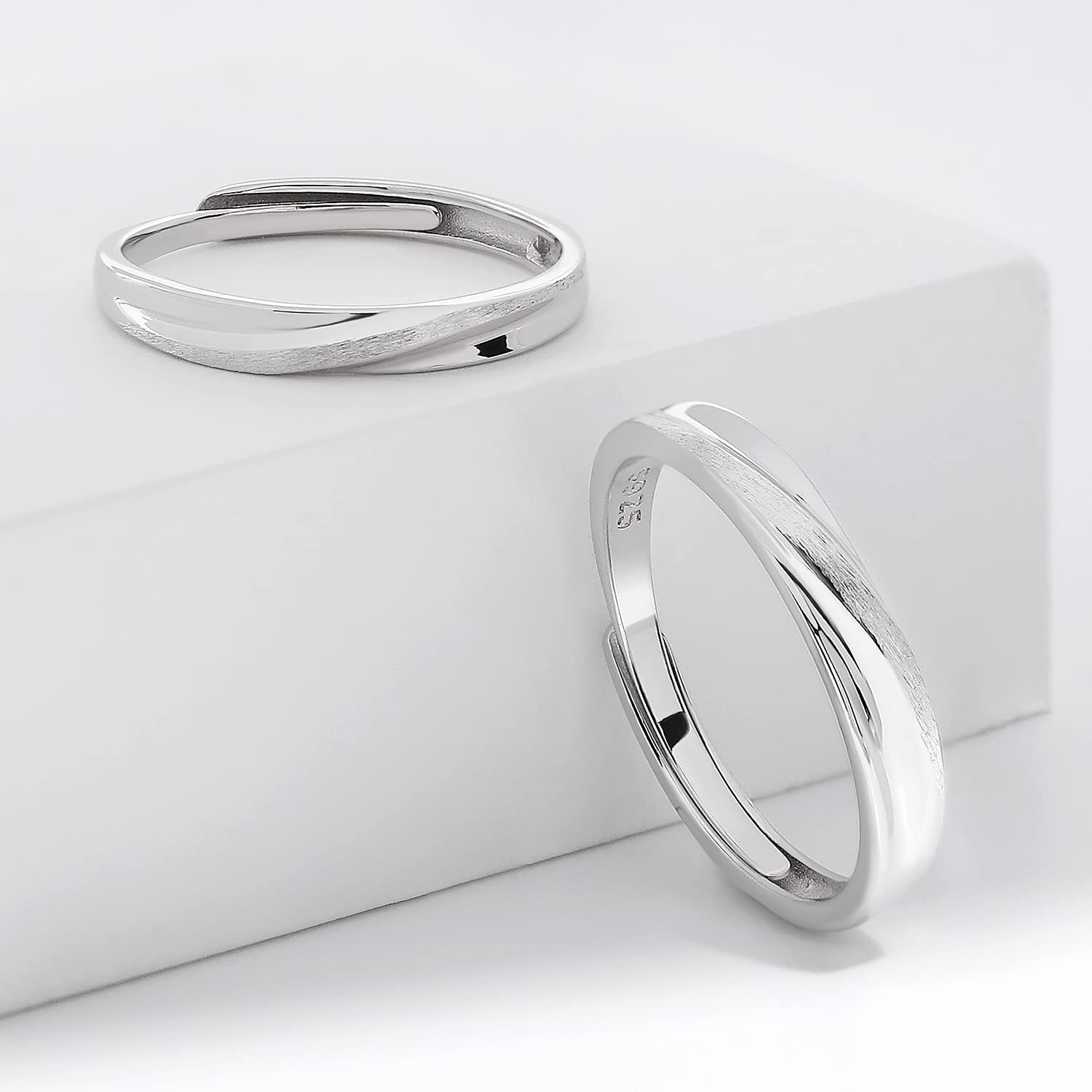 Meissa Anelli di coppia in argento 925 Fascia di coppia a torsione per uomini e donne Anello di fidanzamento promessa di matrimonio anello di anniversario Set di anelli, Set di due