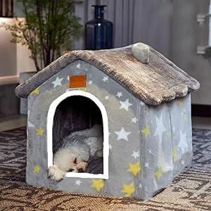 Scnbom Dog House Indoor Puppy Cave Cat Nest Kennel Pet Bed Portable Memory Sponge Foldable Houses with Cushion (Grey, S:Size fits 3.5kg/8lbs (Pets))