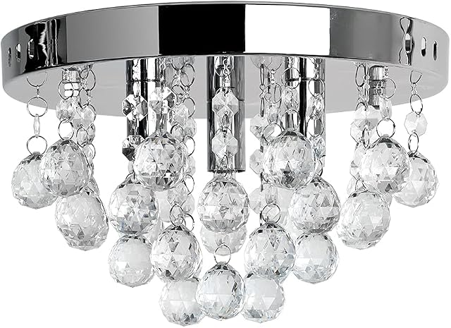 MiniSun Modern Polished Chrome & Clear Acrylic Droplet Flush Ceiling Light Fitting