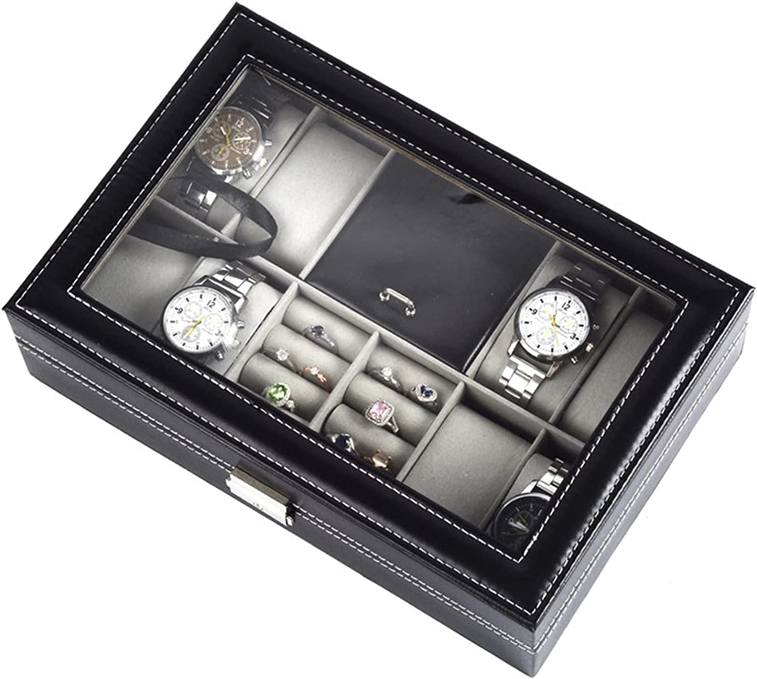 Caja De Reloj Caja de reloj con 8 ranuras, caja de joyería para anillo de hombre, caja de exhibición de reloj, caja de almacenamiento, organizador de almacenamiento de reloj Estuche Para Relojes ( Col
