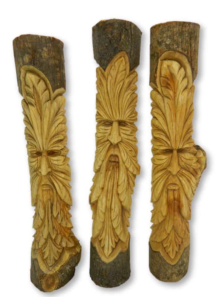 Thai Gifts Wooden Green Man Carving - Hand Carved Half Tree Log Old Man of The Woods 100cm