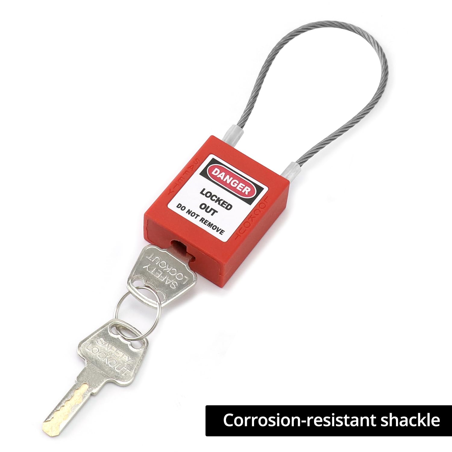 QWORK Lockout Tagout Stahl-Kabelschlösser, 10 Stück, kompaktes Kabel-Vorhängeschloss mit 20 Schlüsseln, rot schließend, verschiedene elektrische Verriegelungen