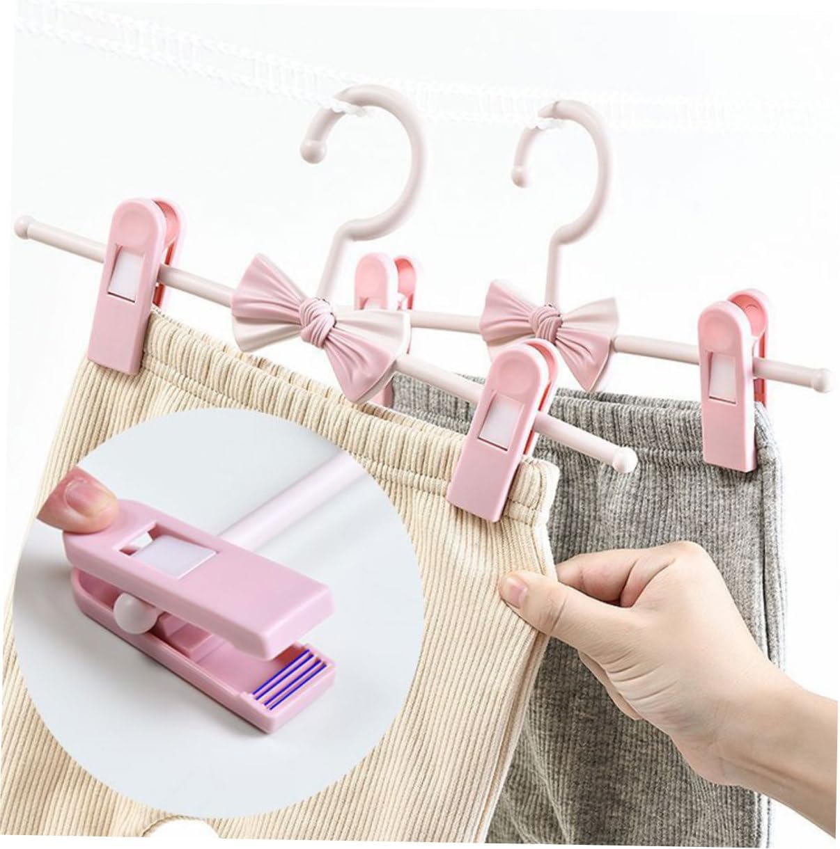 Pink Plastic Adjustable Pants Hangers with Clips, 10 Pack