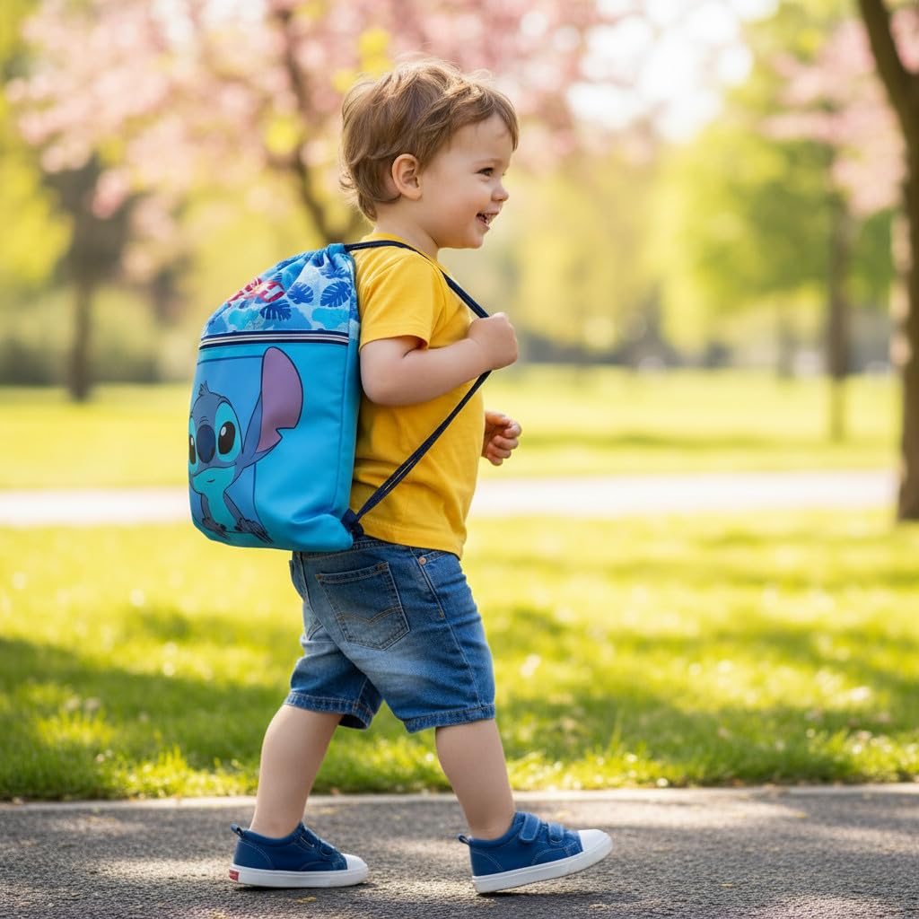 Sacca Sportiva per Bambino, Borsa Zaino per Asilo, Palestra, Piscina, Viaggio, Portascarpe (STITCH)