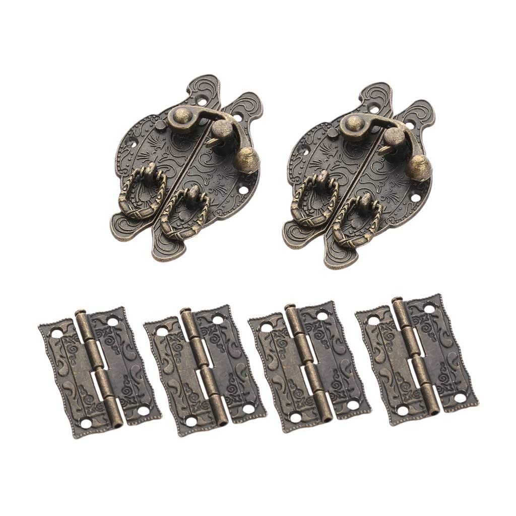 2pcs Antico Bronzo Bronzo Lock Block Jewelry Box in Legno Toggle Hasp Latch Chiusura + 4pcs Mobili Armadio Cerniera Vintage Hardware