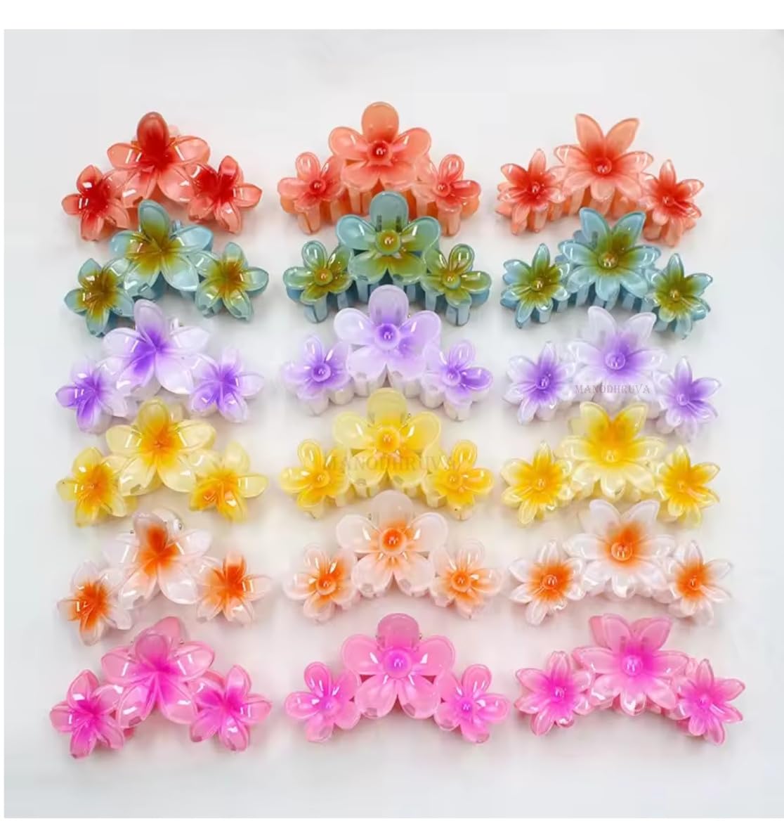 2 x Triple Hibiscus Flower Hair Clips for Women Multi-Coloured