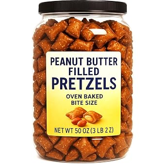 Peanut Butter Filled Pretzels, 50 oz Tub, Oven Baked Bite-Size Snack, Crunchy & Creamy, Salty and Sweet, Resealable Container
