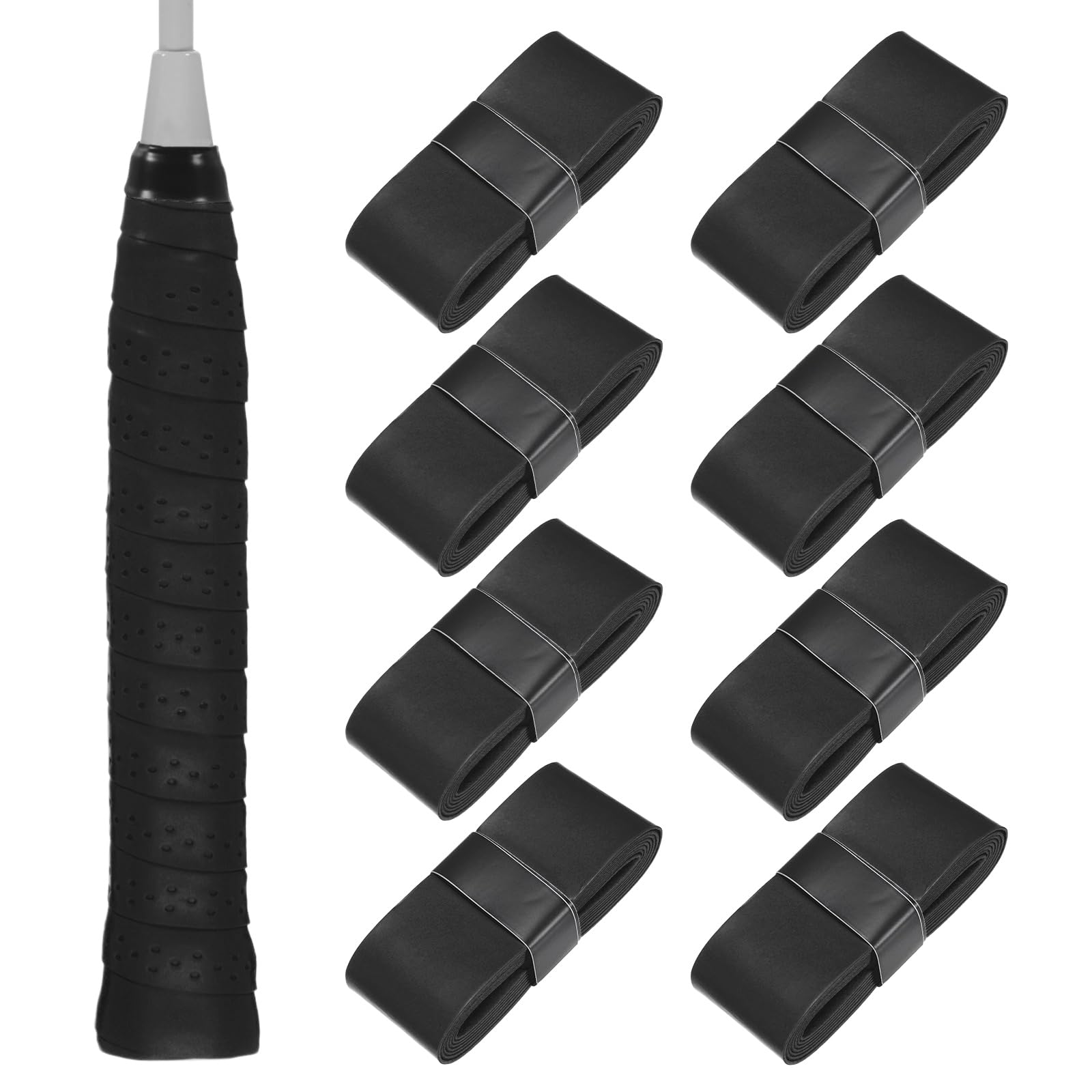 M METERXITY 8-Pack Tennis Racket Grip Tape PU Pickleball Overgrip Grip Tapes Anti-Slip Sweat Absorbent for Pickleball/Racquetball/Badminton/Squash/Baseball Bat Handle Black