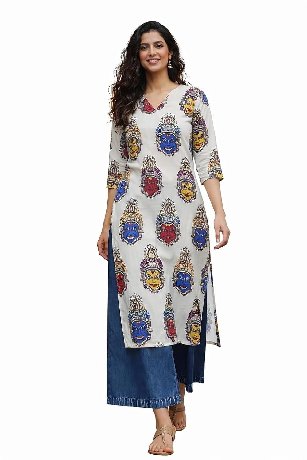 Women Printed, Tribal, Kalamkari, Abstract Khadi Cotton Kurti.-image-15