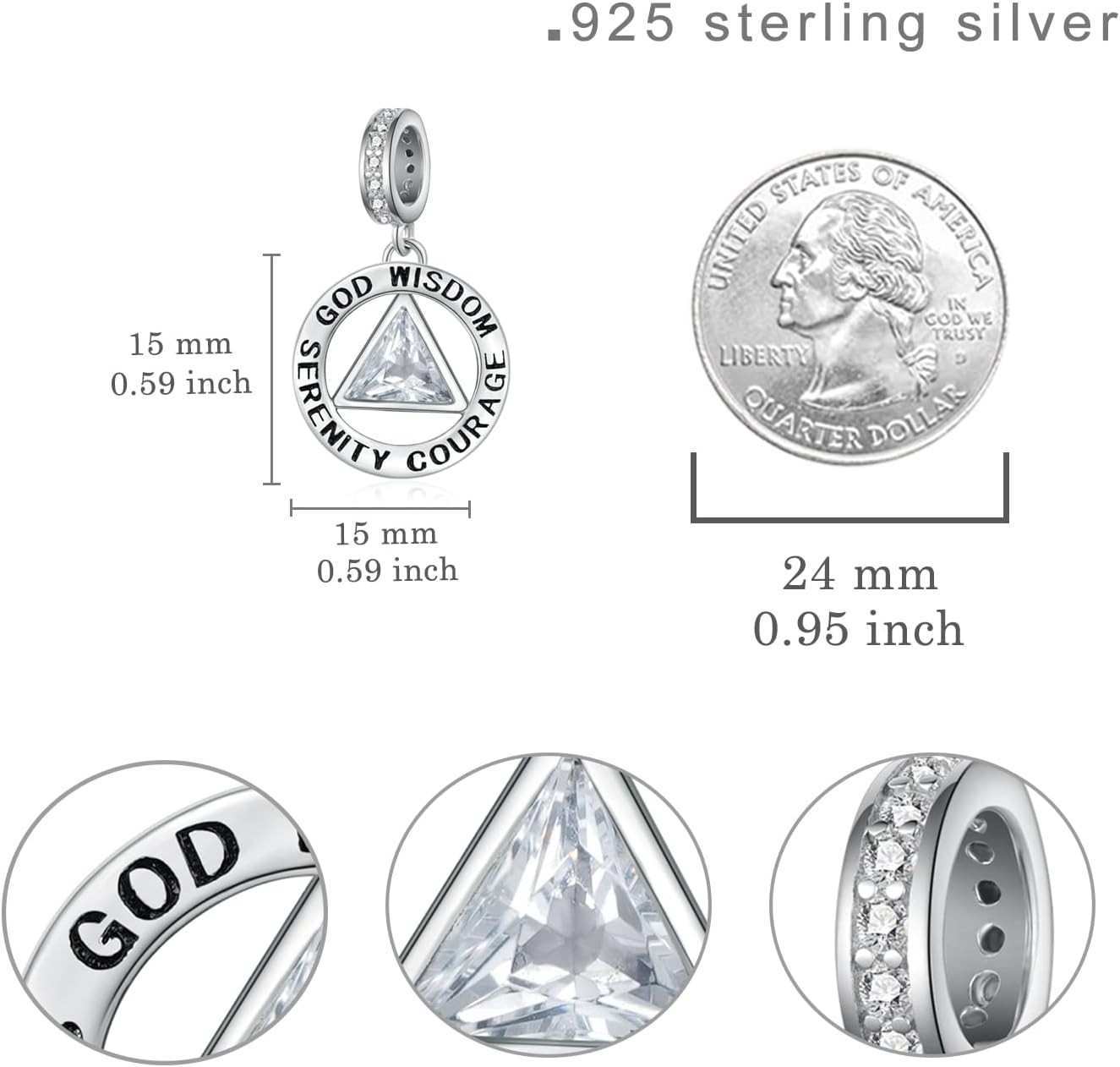 Sobriety Charm 925 Sterling Silver Alcoholics Anonymous Charms for Women Alcoholics Anonymous Sobriety Gifts for Women