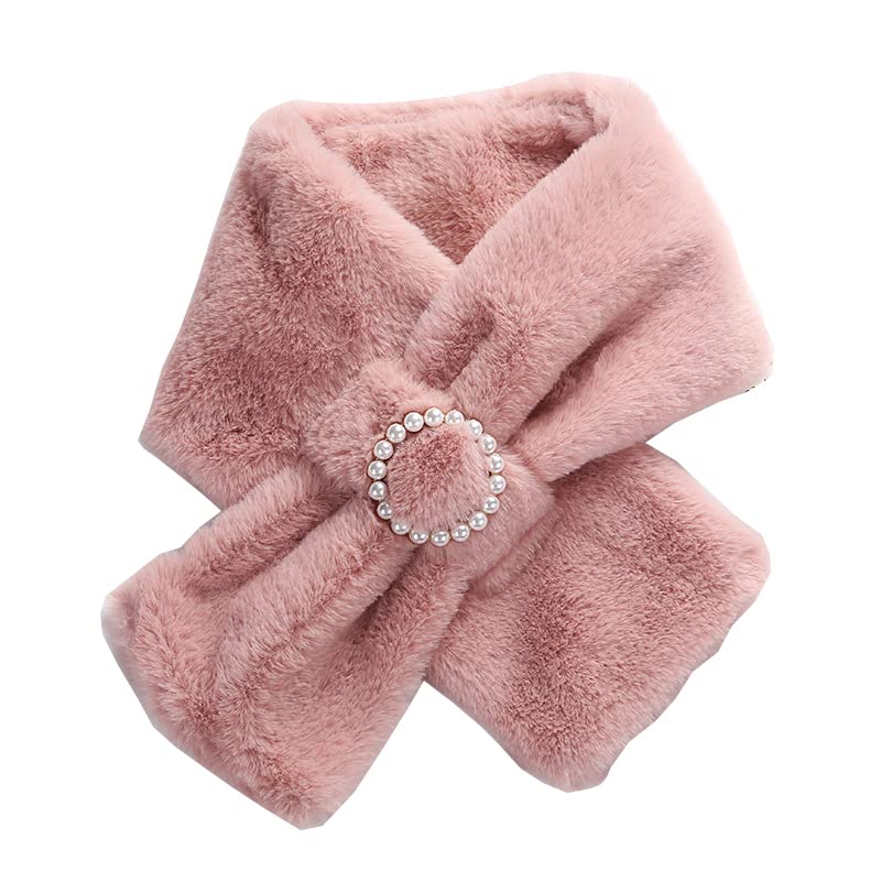 DNLKWGO Stylish Faux Fur Scarf Neck Warmer Scarf Furry Faux Fur Loophole Scarf for Women Girls