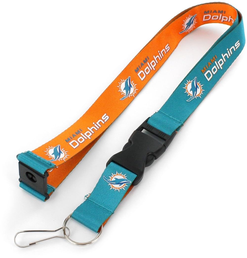 aminco NFL Miami Dolphins Reversible Lanyard, One Size, Multi, One Size, Green