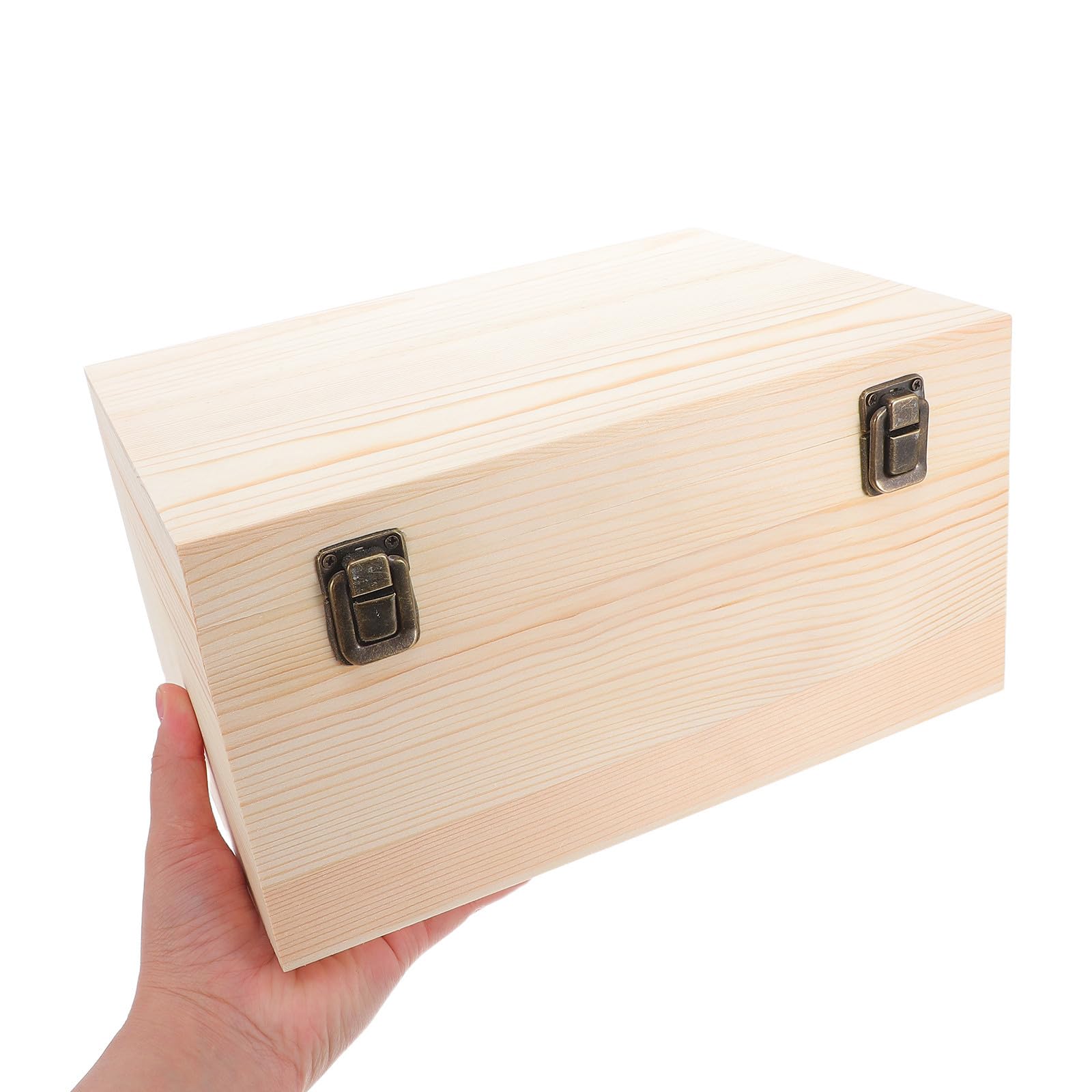Mikikit 2 Stück Große Holzkiste aus Unbehandeltem Kiefernholz mit Scharnierdeckel Selbstgemacht Bemalbare Aufbewahrungsbox mit Doppeltem Verschluss für Schmuck und Bastelbedarf Zuhause
