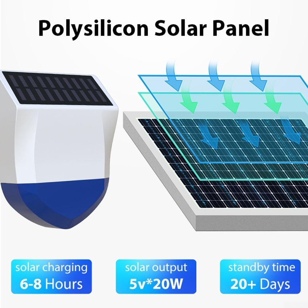 Sistema de alarma de seguridad accionado por energía solar para, sonido y luz a prueba de lluvia ABS, dispositivo externo de batería para hogar al aire libre