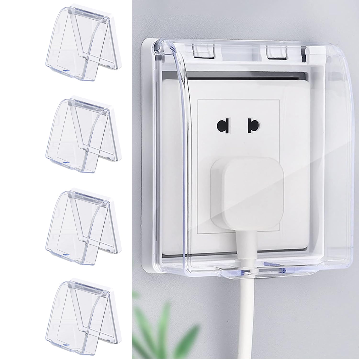 Xspring Wall Switch Waterproof Cover Box, 4 PCS 86 Type Plastic Electrical Outlet Cover, Weatherproof in Use Outlet Cover, Light Switch Cover Guard for Home Bathroom Kitchen Improvement Accessory