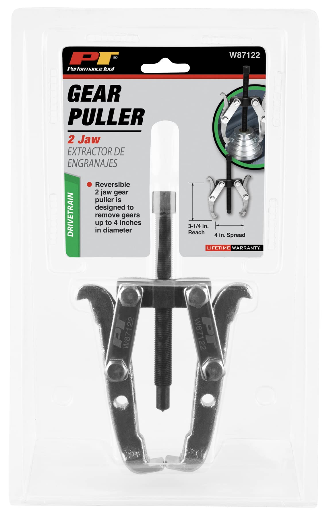 Performance Tool W87122 3-1/4" Reach x 4" Spread 2-Jaw Gear Puller, NULL