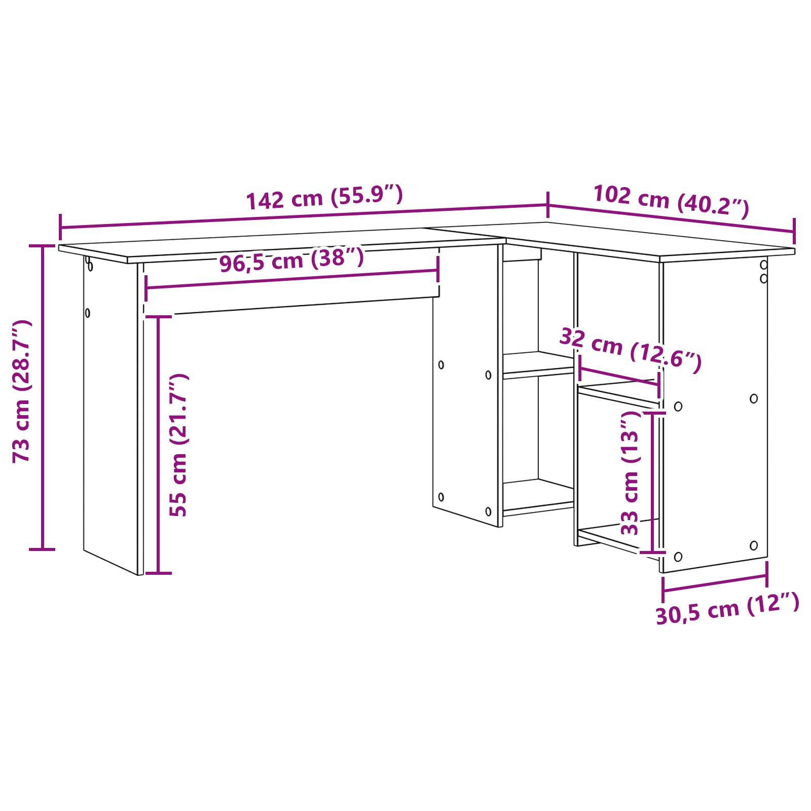 Scrivania per computer a forma di L con effetto legno antico e 3 ripiani integrati, scrivania per casa e ufficio, 120 cm x 75 cm, in robusto legno, postazione di lavoro ergonomica