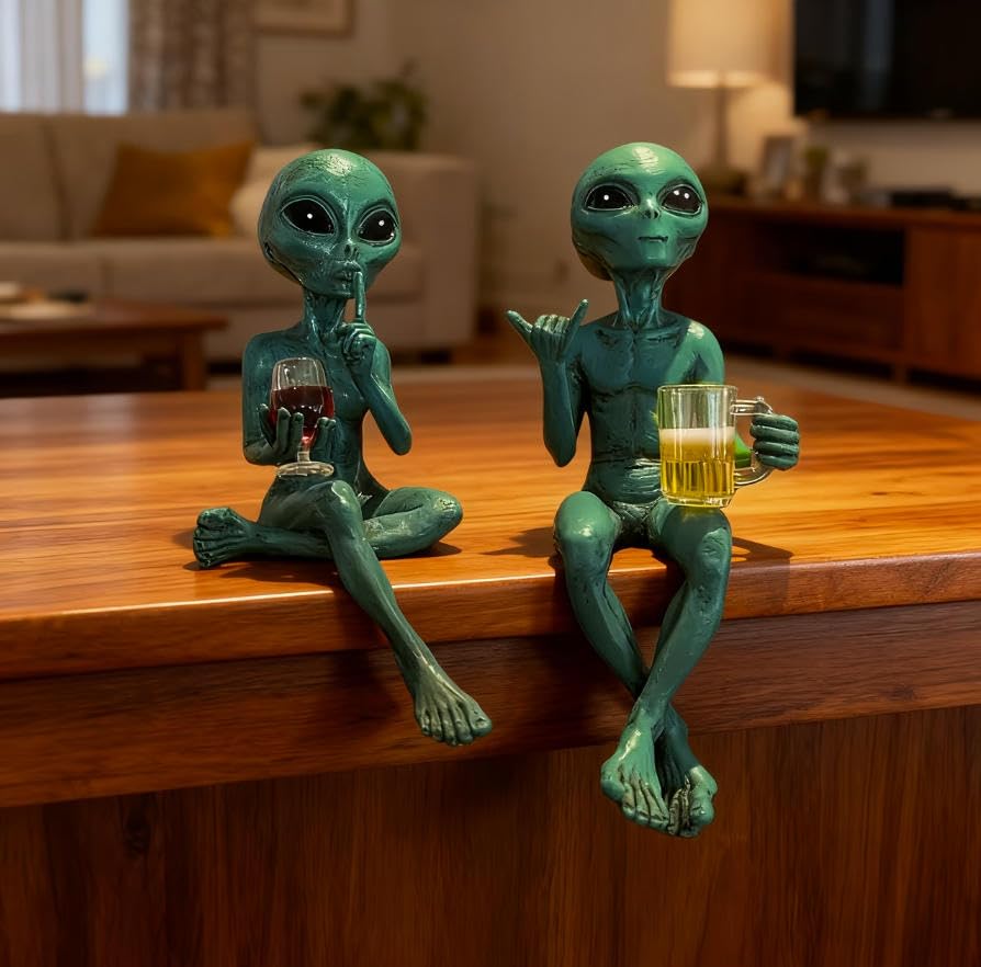 Estatua Alien con Vaso de Cerveza Decorativa Verde miniatura 7
