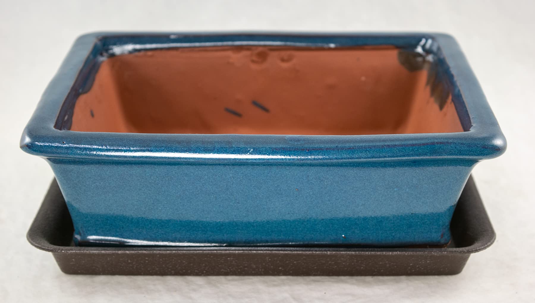 Calibonsai Rectangular Bonsai / Succulent Pot + Tray + Mesh 10''x 8''x 3'' - Washed Blue