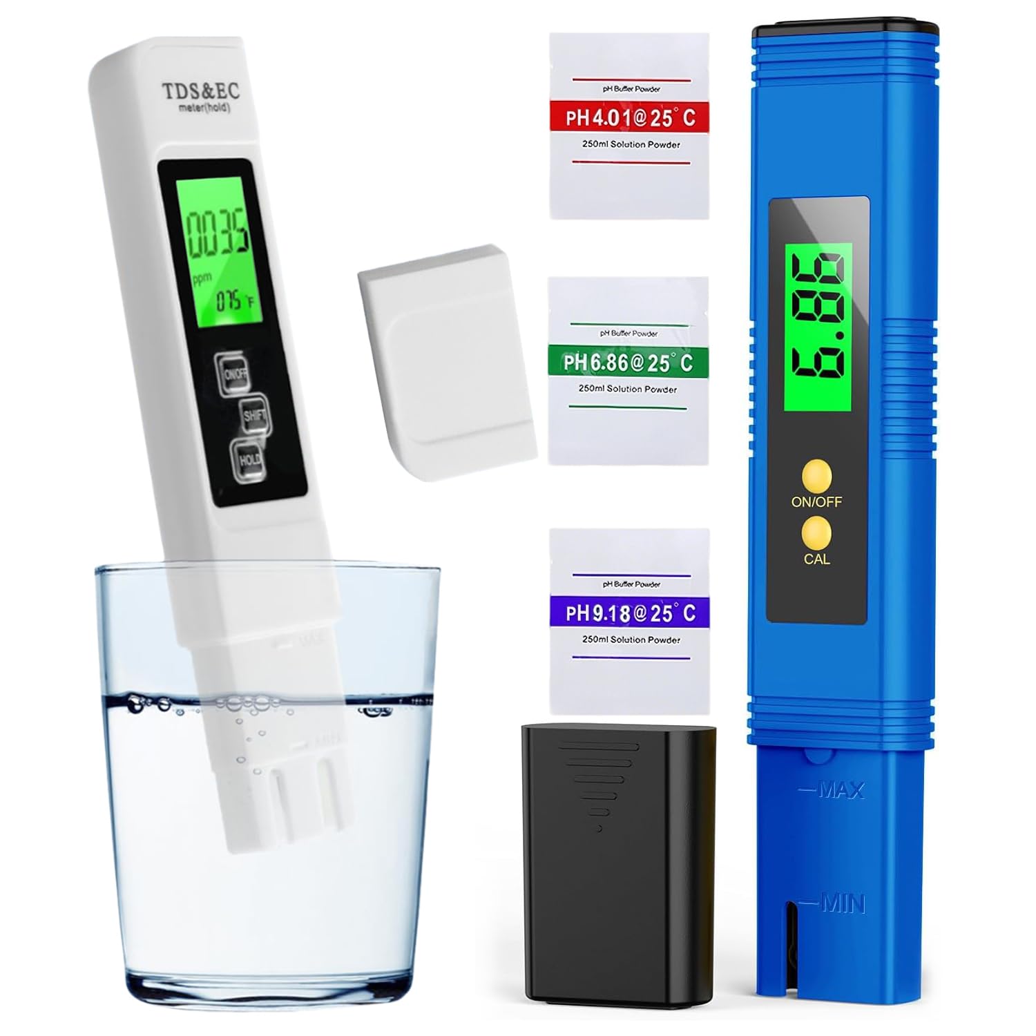 4 in 1 pH Messgerät Pool Digital, 0.01 Hohe Genauigkeit pH Wert Messgerät mit TDS Stift und LCD Hintergrundbeleuchtung für Trinkwasser, Aquarium, Schwimmbad, Spa