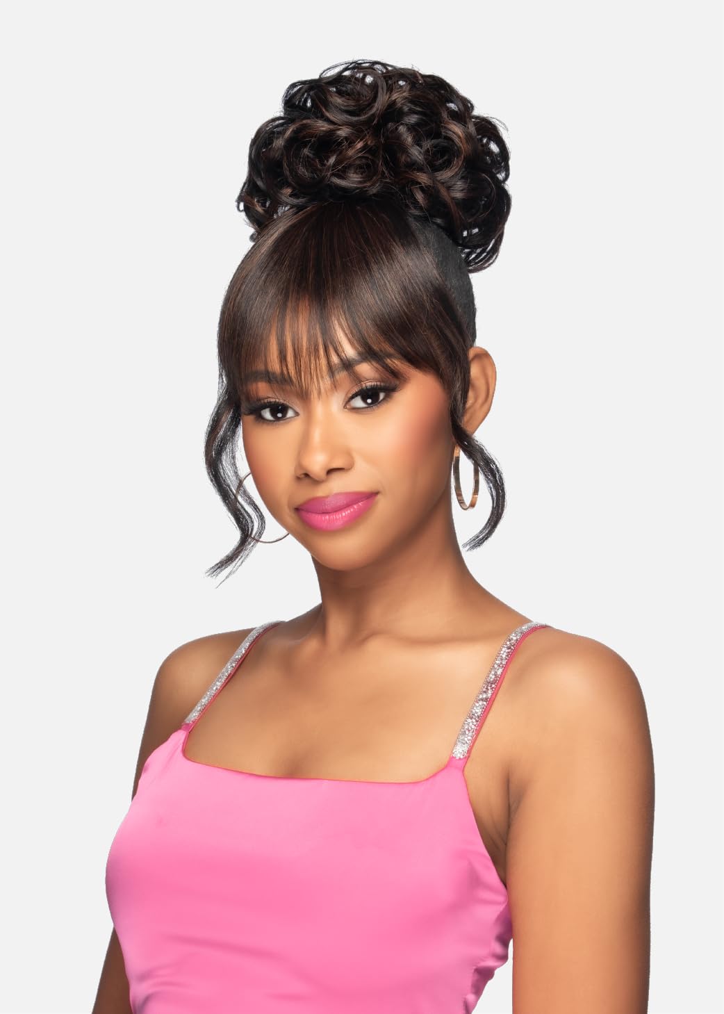 Vivica A. Fox BPB-HEAVEN, Bang & Bun, PIN CURL DOME w/BANG & SPIRAL CURL SIDES, Color 1B Off Black