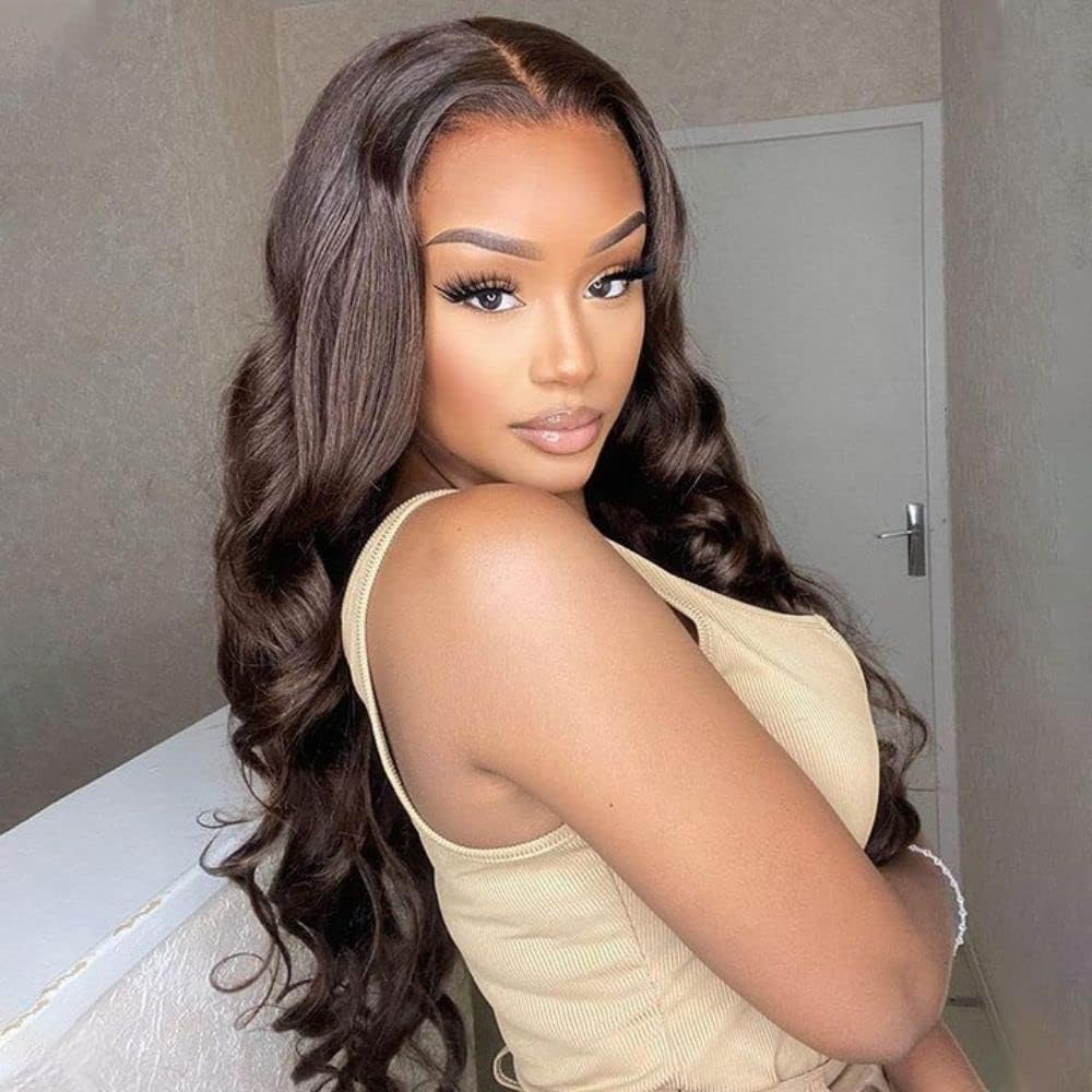 X-Tress 13x6 HD Swiss Lace Front Wig Glueless for Women 32 Inch Body Wave Human Hair touch feeling Wig Chestnut Brown - Image 2