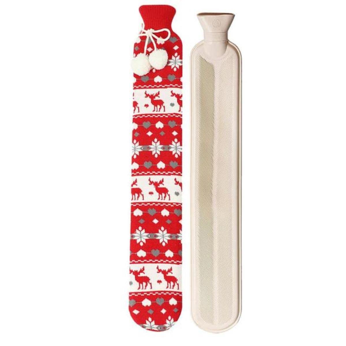 Borsa dell'Acqua Calda da 2 Litri Long Stander con Fodera in Peluche Super Morbida Vita Calda Indietro Forniture per scaldini Invernali Riempimento della Bottiglia di Acqua Calda-cervo rosso,Itali