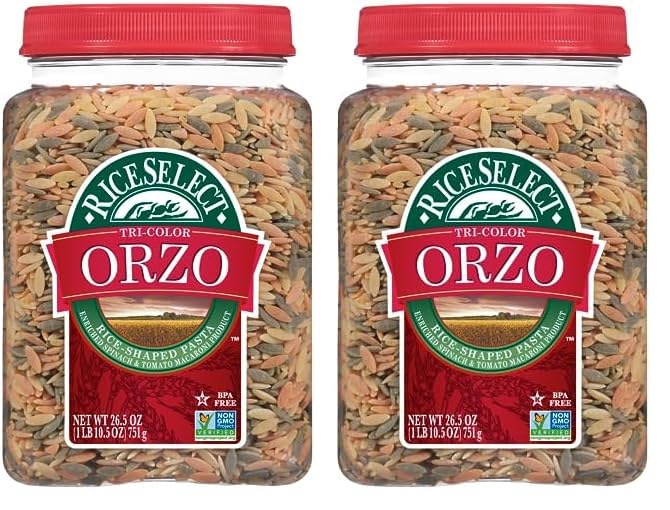 RiceSelectTri-Color Orzo Pasta, Non-GMO, 26.5 oz (Single Jar) (Pack of 2)