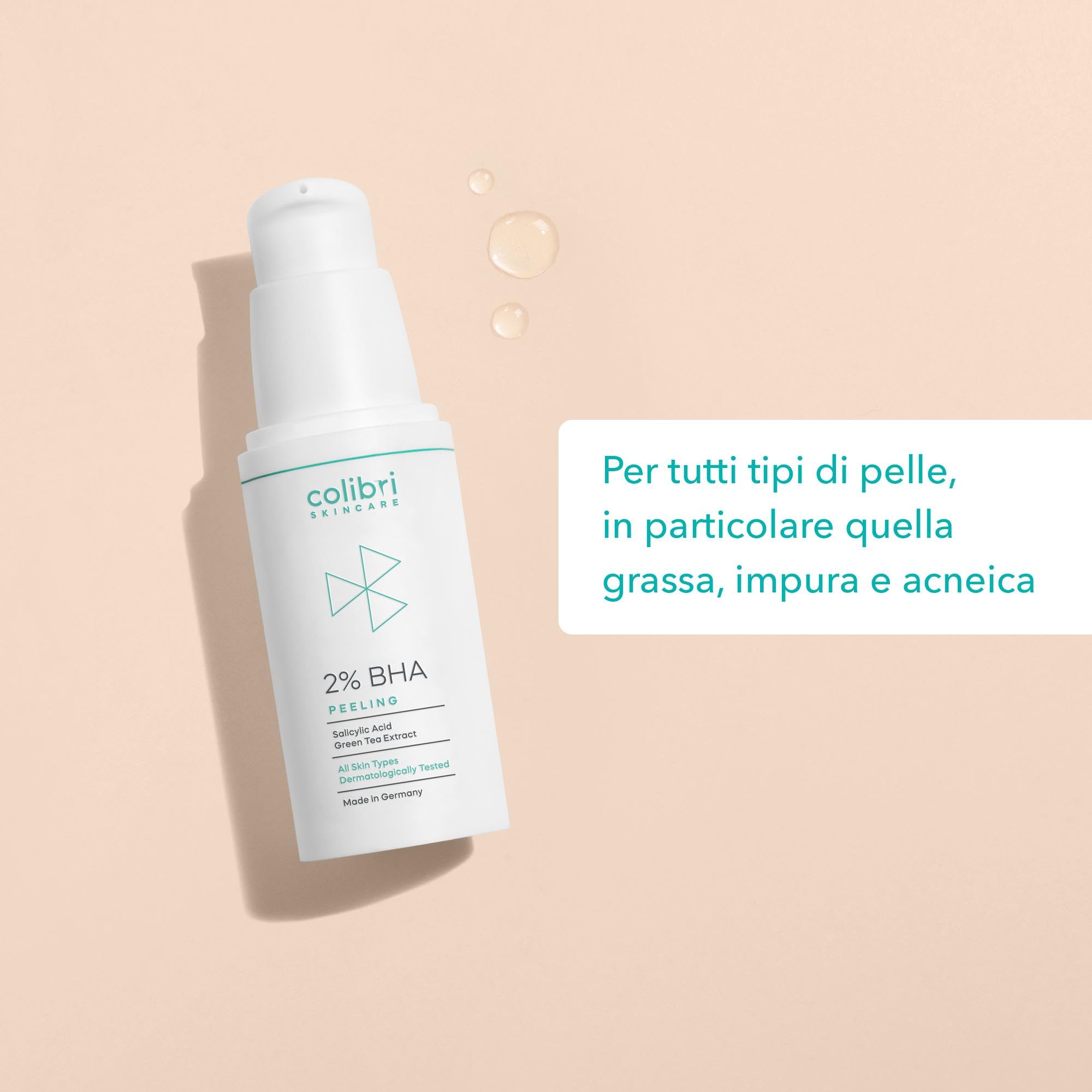 colibri skincare 2% BHA Peeling viso chimico esfoliante con acido salicilico - tutti i tipi di pelle, specialmente grassa e mista - scrub donna e uomo - 30 ml