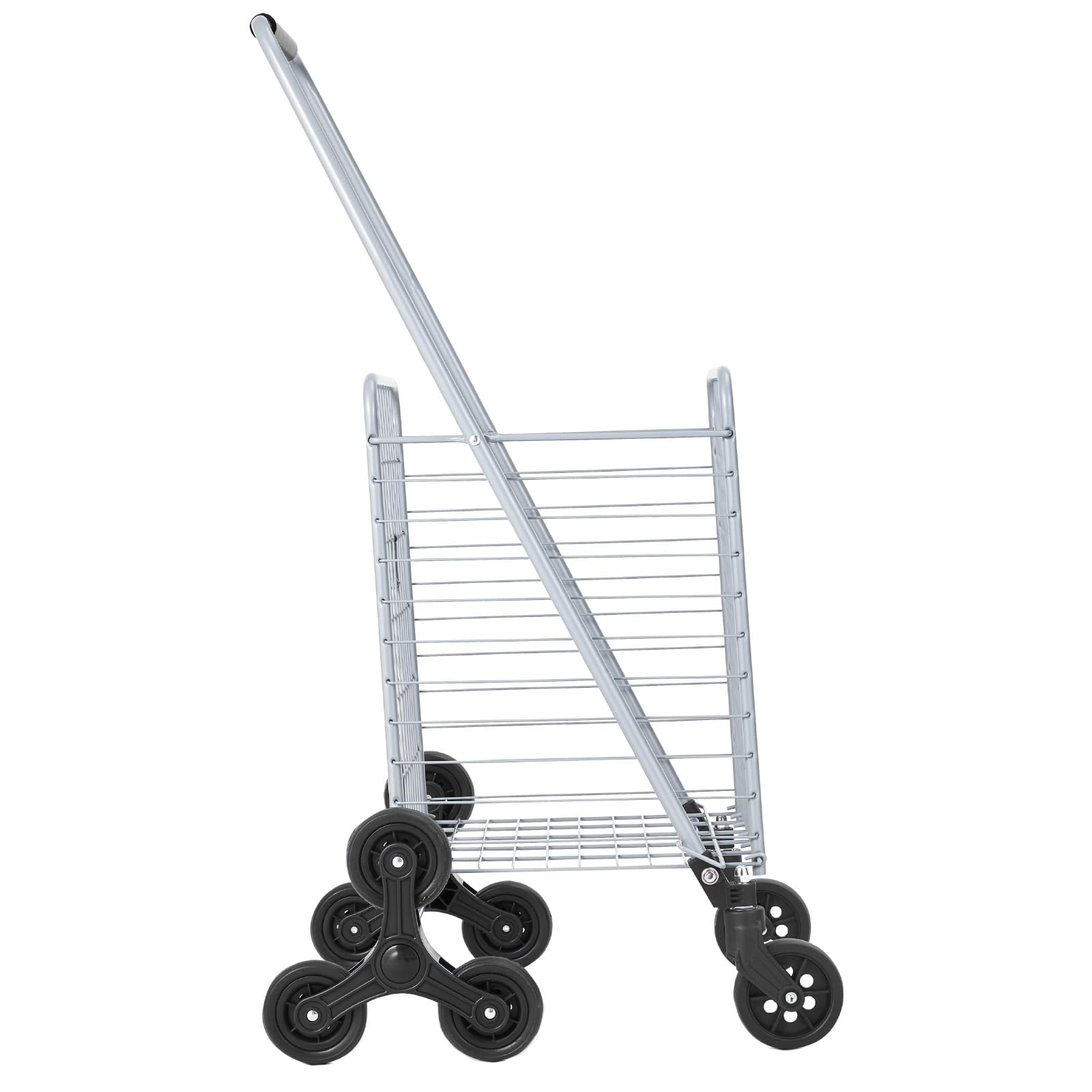 VEVOR Carrello della Spesa per Salire Scale da 45 L con Ruote Girevoli a 360°, Carrello Multiuso per Salire Scale con Tre Ruote, Carrello per Scale, Pieghevole e Leggero per Bucato in Viaggio, Argento