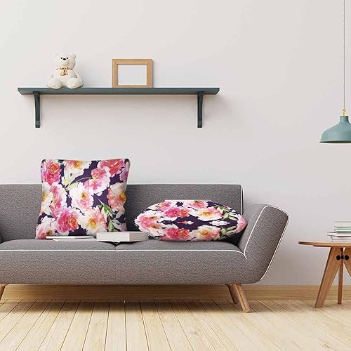 Miniatura 7 de Beabes Juego de 2 fundas de cojín con flores de peonía rosa con hojas verdes en acuarela, fundas de almohada decorativas suaves y modernas de doble