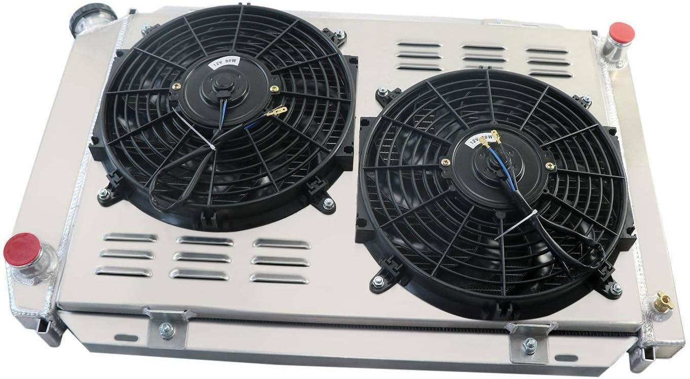 CC138 3 Row Aluminum Radiator+Shroud+2X12"Fans&Kit Compatible With Ford Mustang Mercury Cougar 5.0L GT LX MT V8 1979-1993 1980 1981 1982 1983 1984 1985 1986 1987 1988 1989 1990 1991 1992