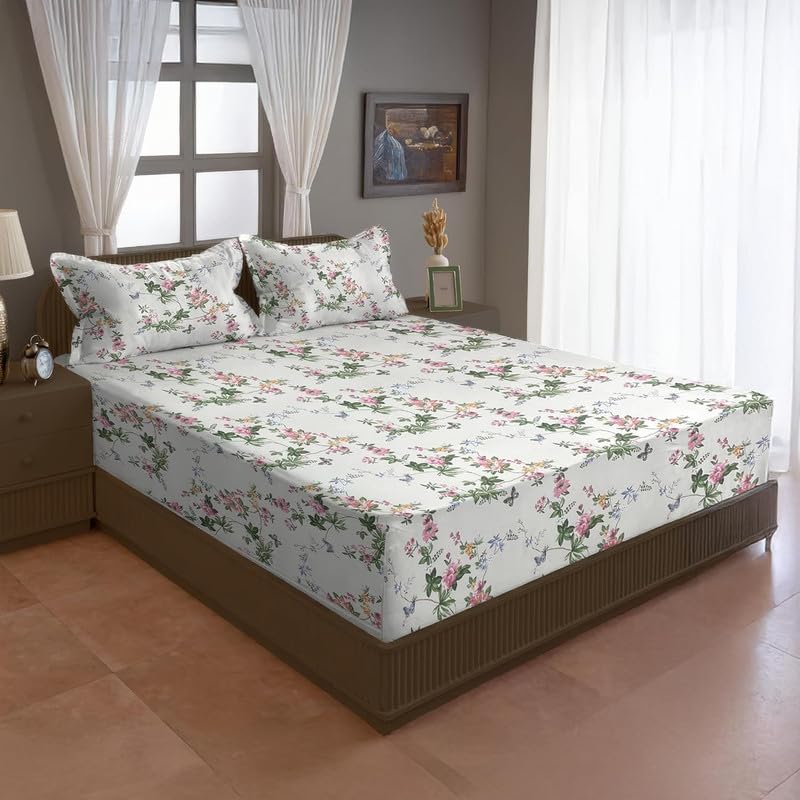 Image of Avinya 300 TC Microfiber XXL Soft Cotton Super King Size Bedsheet for Double Bed, King Size 108 Inches X 108 Inches, 9 Feet, 275 X 275 cm with 2 Large Size Pillow Covers |neem