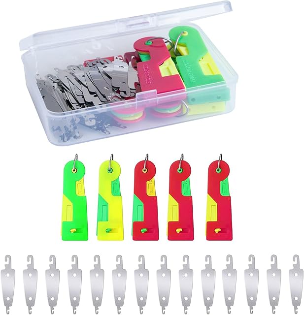 Needle Threaders Hand Sewing Tool for Embroidery and Cross Stitch, Include 5Pcs Plastic Needle Threaders 50Pcs Stainless Steel Needle Threader and 1 Storage Box