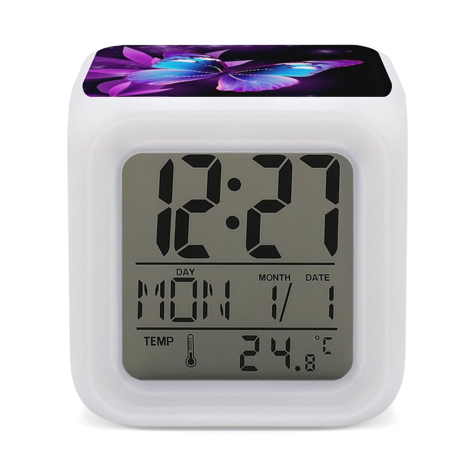 Réveil numérique papillon cadeau idéal avec veilleuse 7 couleurs et date