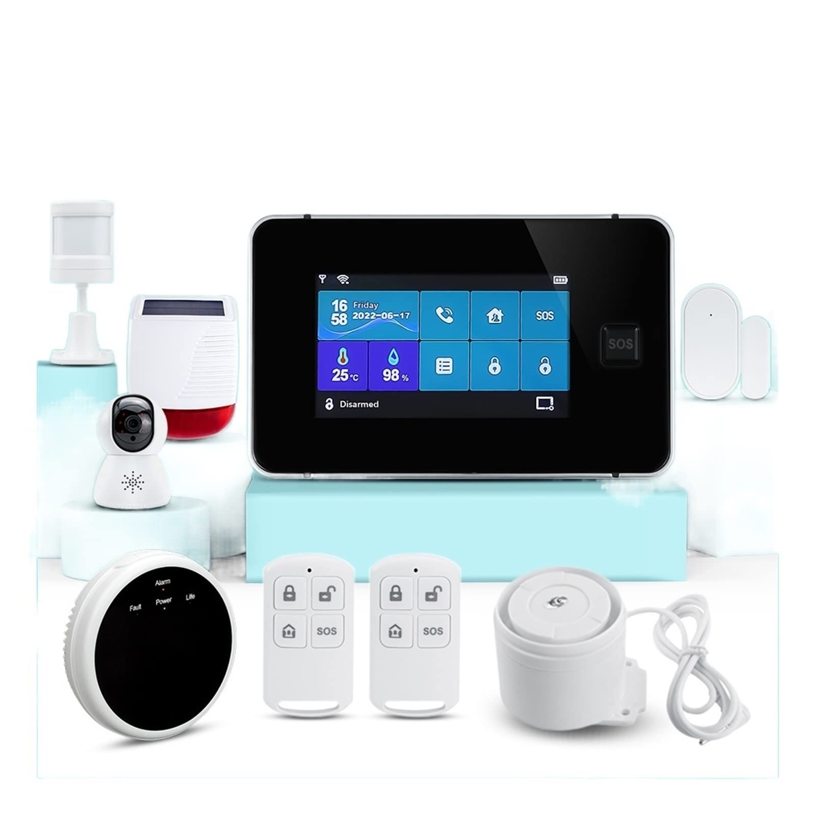 Kit Alarma Casa, Wifi GSM Sistema de alarma inalámbrica de Tuya for Smart Life Home Security Security House Detector de incendios Sensor de movimiento de puertas(Set H)