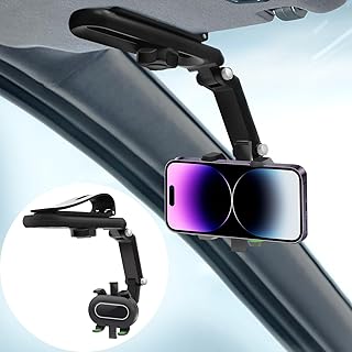 Sun Visor Cell Phone Holder for Car, 1080° Rotatable and Retractable Car Phone Holder Mount, Universal Adjustable Sun Visor Car Phone Mount, Car Cell Phone Holder Fits All iPhone Android Smartphone