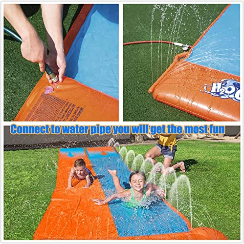 Water Lawn Slides For Kids Adults Garden Backyard Double Racer Water Toy Slide With Splash Sprinkler ,16Ft Water Slip Summer Slides Toys For Outdoor (Yellow + Blue) #TOP1