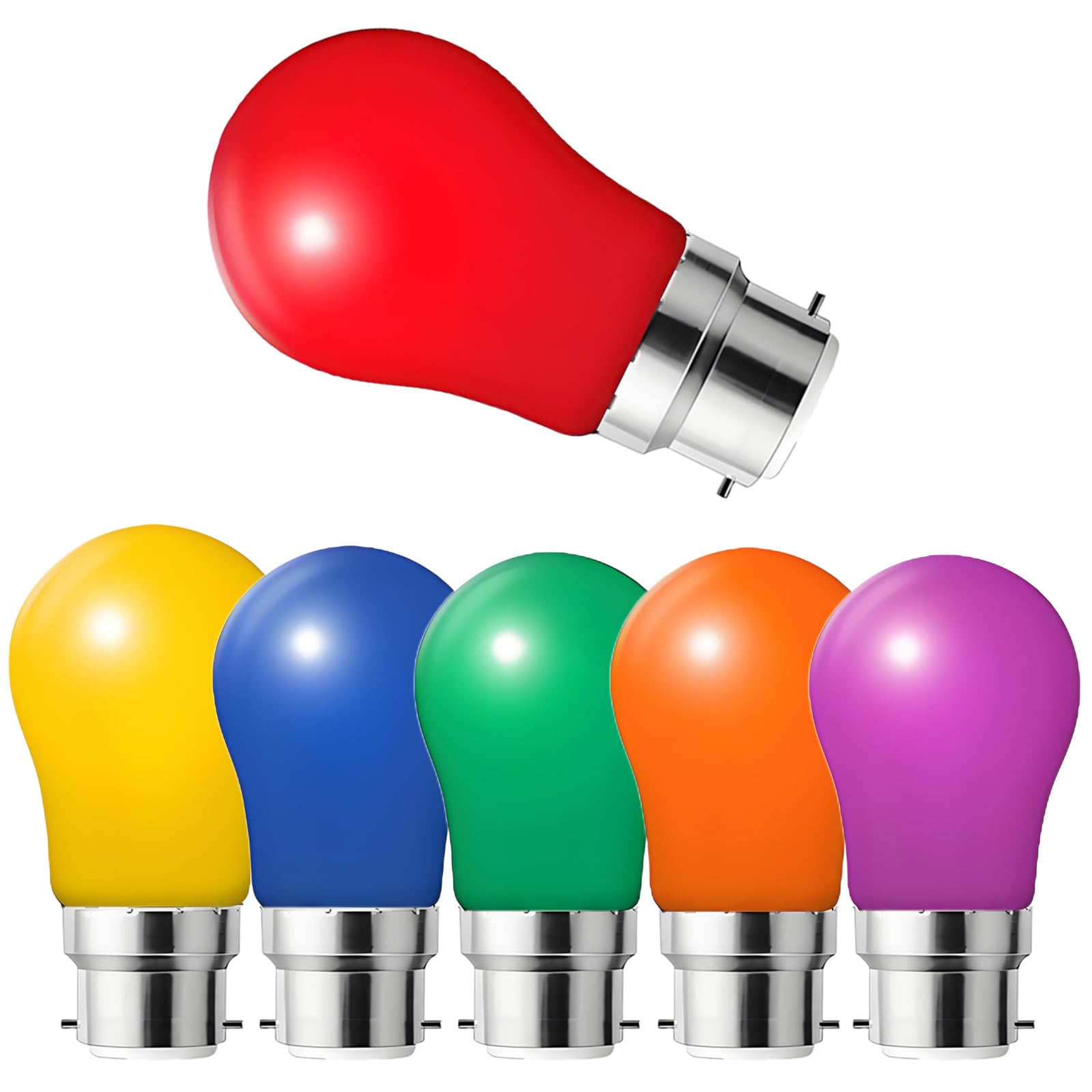 HUAMu B22 Bayonet Coloured LED Bulbs 3W, Equivalent 30 Watt Incandescent, AC 230V, Mixed Colours Red Yellow Blue Green Orange Purple, Decoration for Outdoor Indoor String Wedding, Party, Christmas