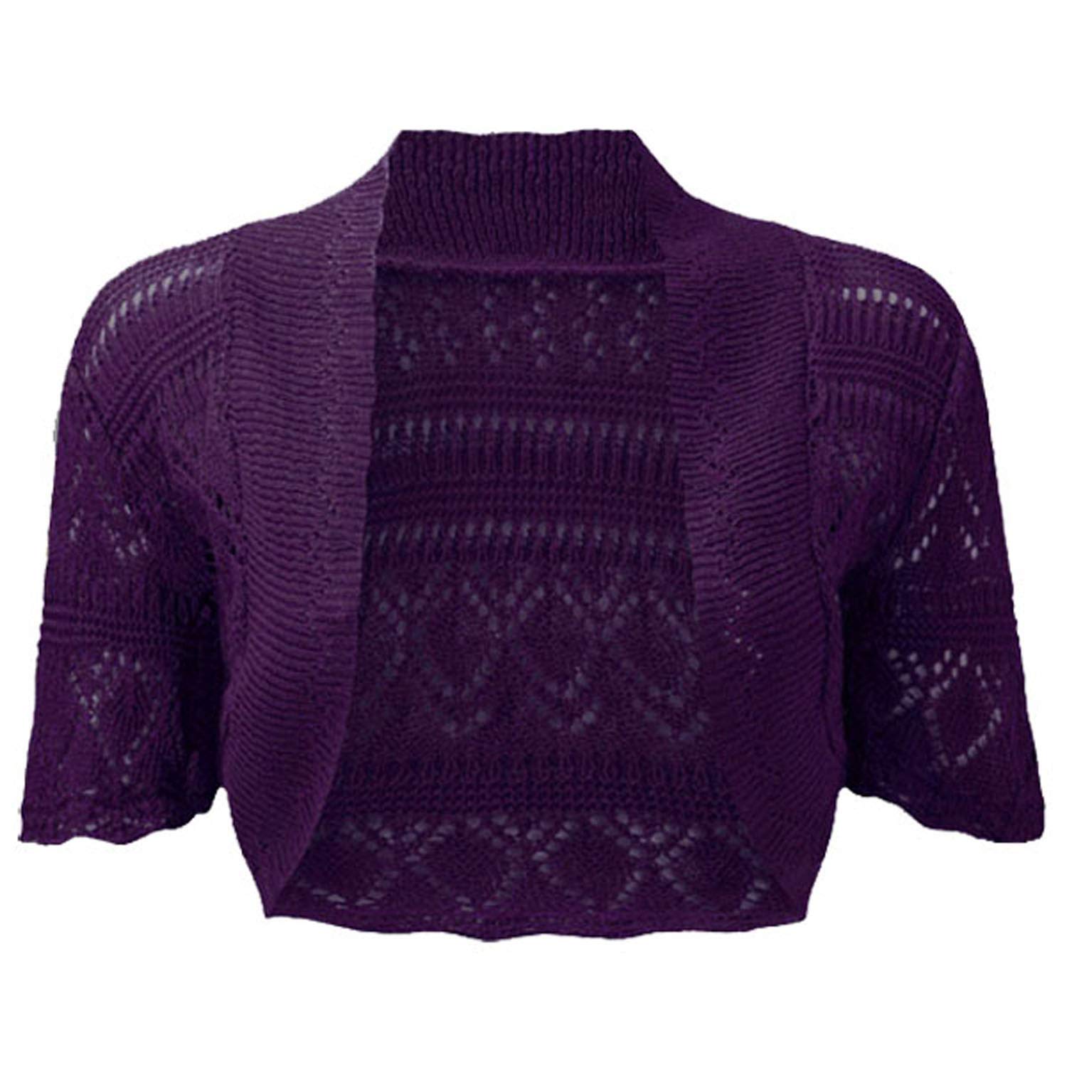 RageIT Ladies Knitted Bolero Crochet Cardigan Shrug Purple
