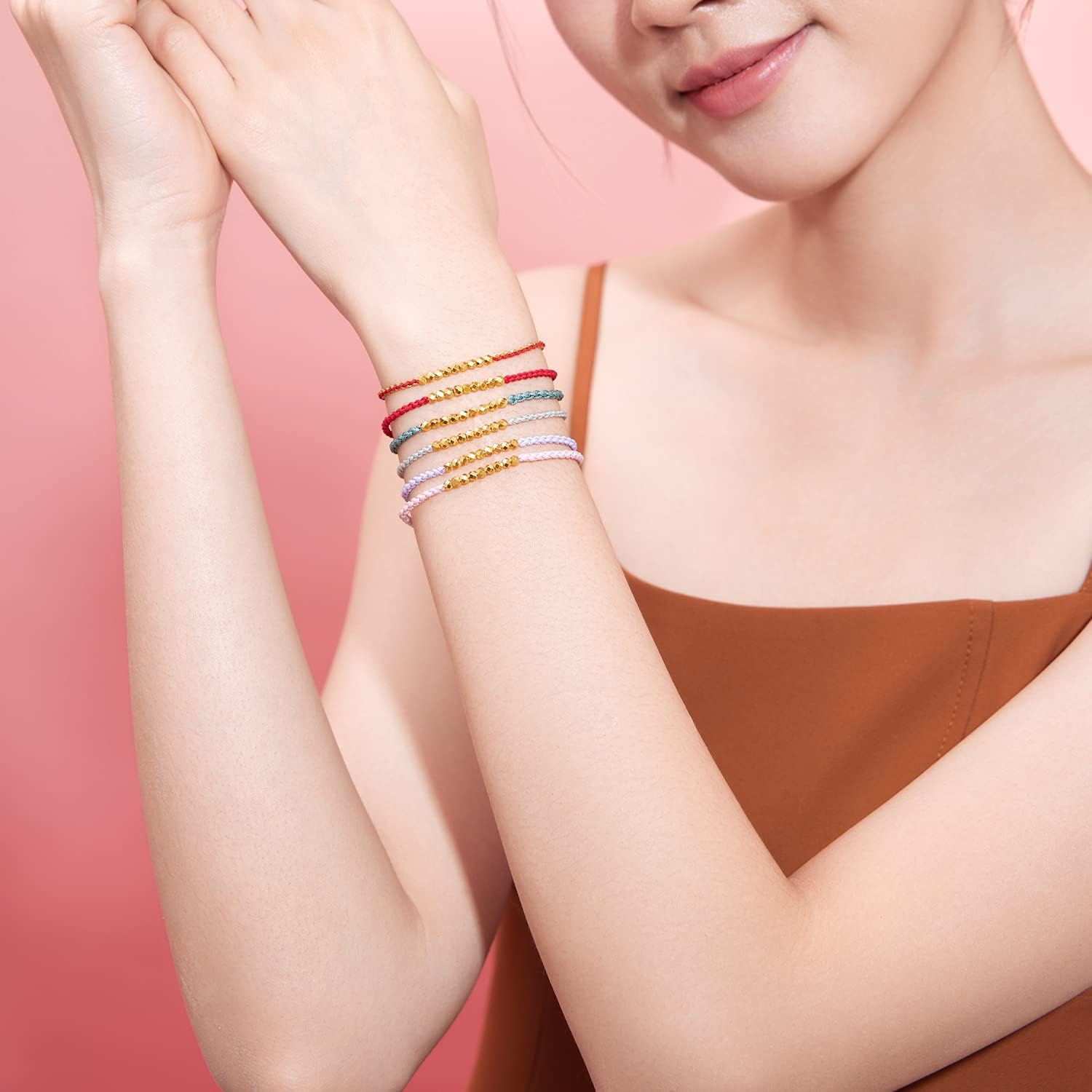 24K Gold Bracelet Beads Charm Bracelets Adjustable Braided Chain Diamond-Cut Charms Link 999 Solid Gold Jewelry Dainty Bangle Bead Rope String Lifetime Colorful Bangles Lucky Gift for Women Men Couple