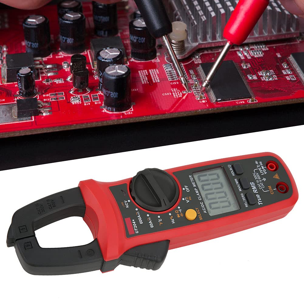 UT204+ Pinza Amperimétrica Digital de Mano Rango Automático True RMS AC DC Voltaje Corriente Resistencia Capacitancia Probador para Mantenimiento Profesional Material ABS