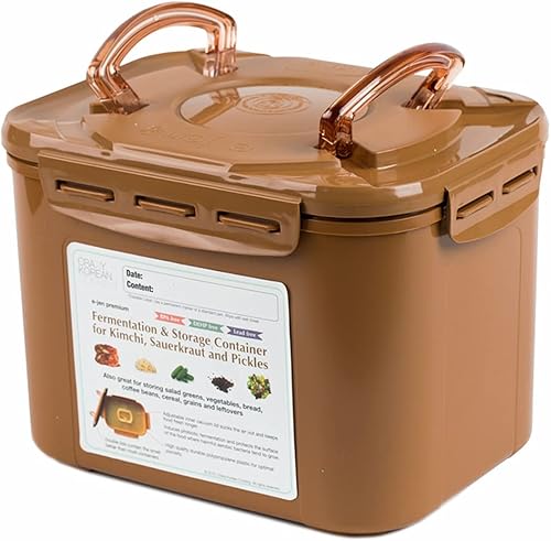 Miniatura 3 de Crazy Korean Premium Kimchi, chucrut fermentación y contenedor de almacenamiento con tapa de interior aspiradora de cocción, Marrón (Sandy Brown)